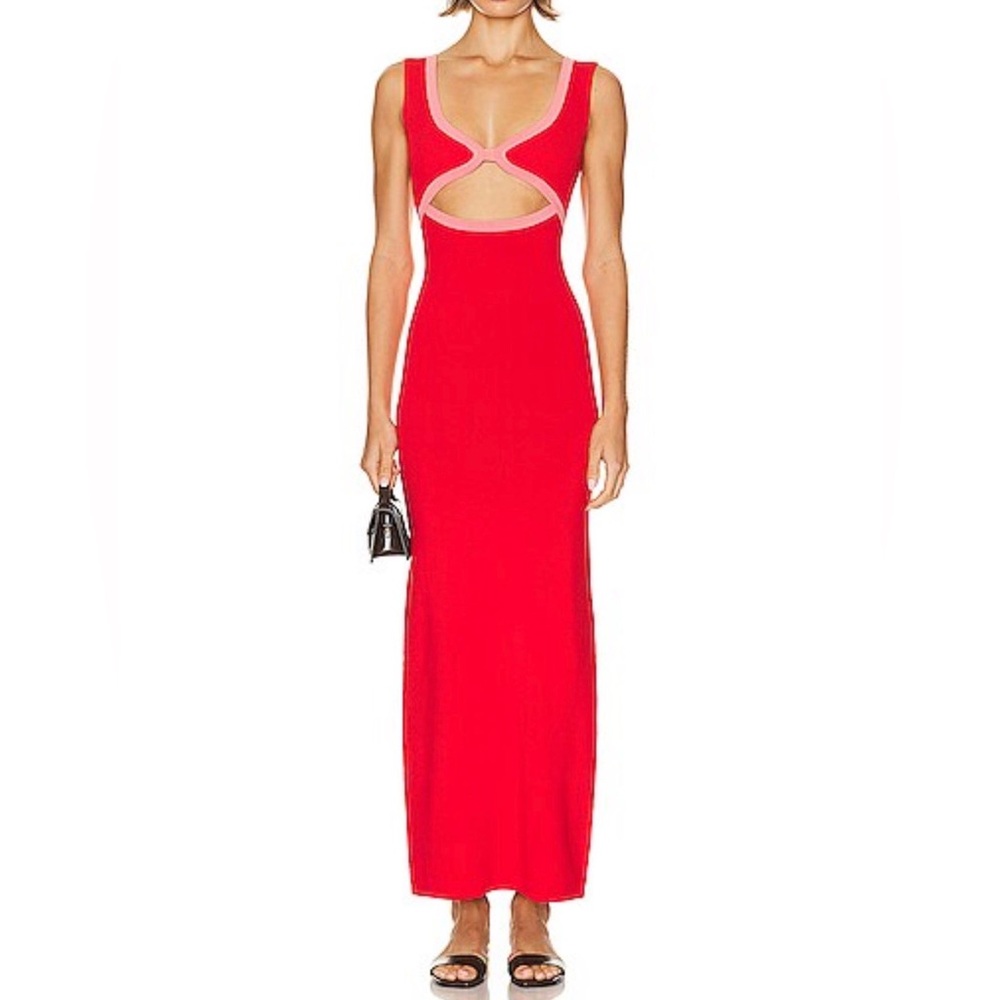 SIR. Lupita Shaped Midi Knit Maxi  Dress in red size 0